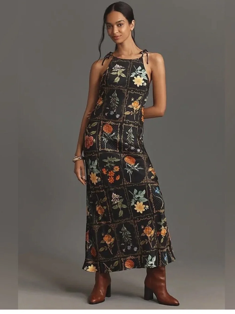 Anthropologie Botanical Halter Maxi Dress with Multicolor Blooms - Picture 1 of 6